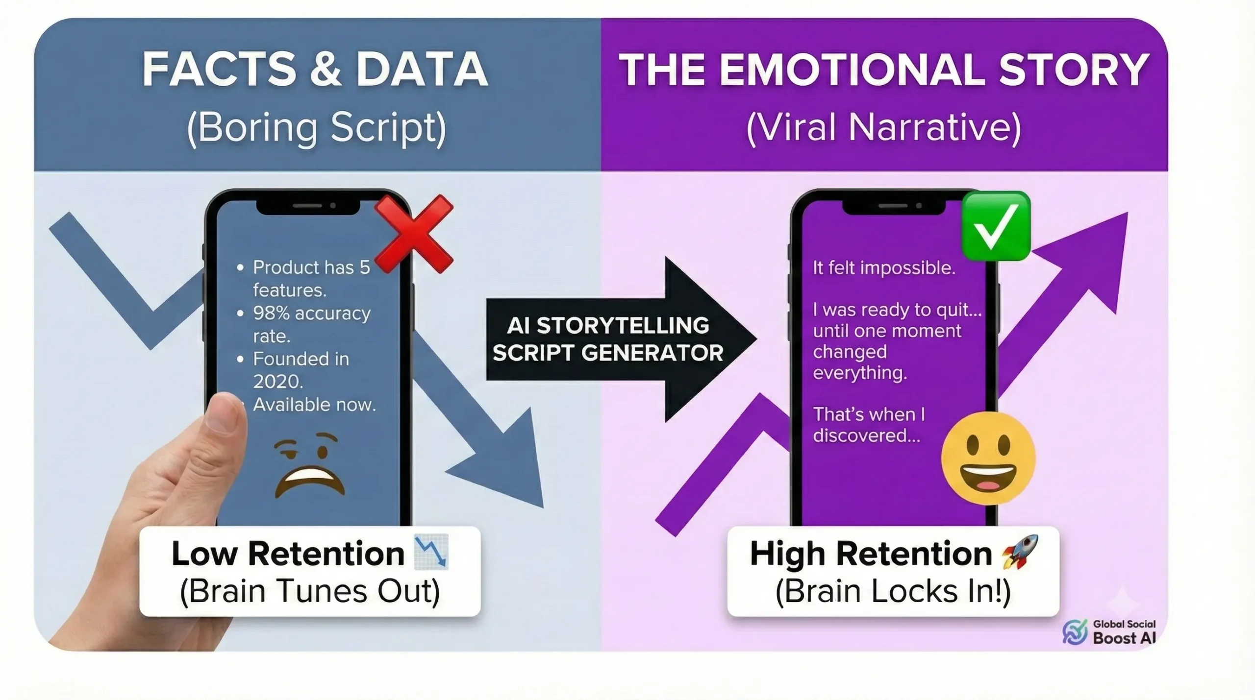 Before and after comparison using a Storytelling Script Generator to turn data into a narrative
